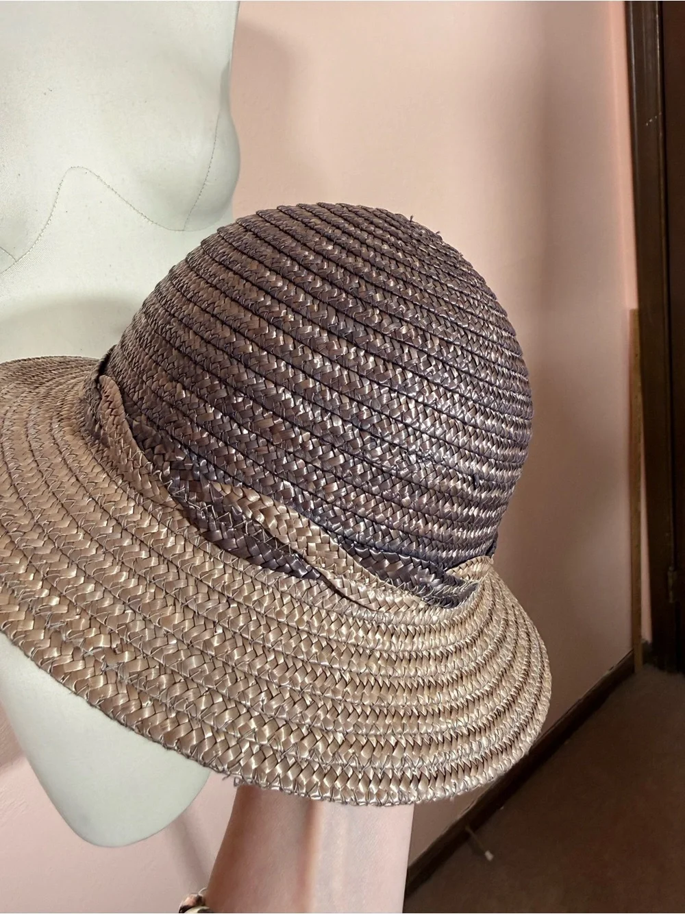 Vintage Italian Brandeis natural straw Grey tan Art deco short brim sun hat - Picture 7 of 17